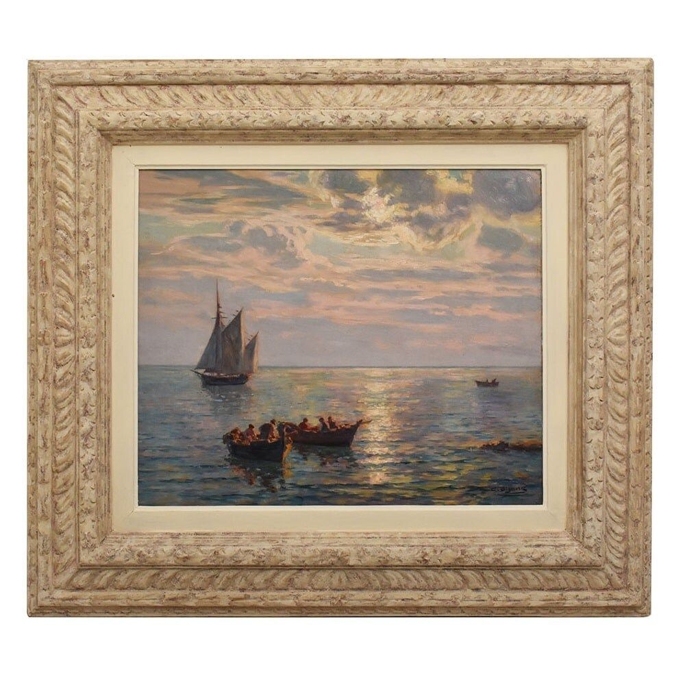 Antique Marine Painting, Sailing Ship, Seascape, Late 19th Century