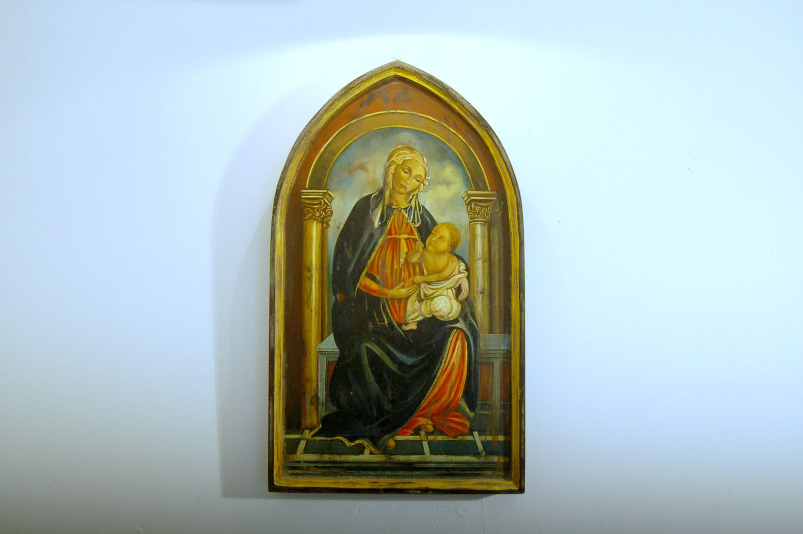Italian School Painting On Wood / Madonna Of The Rose / Botticelli 19th Century
