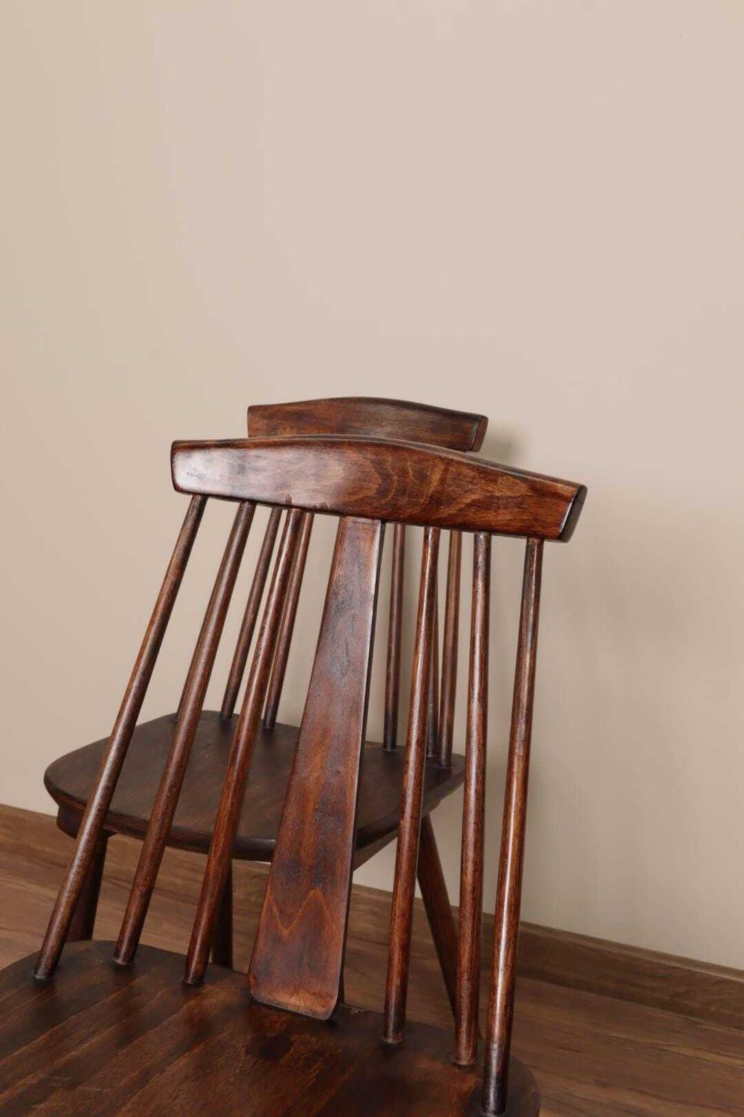 199.0 Paire Wooden Stick Dining Chairs Walnut Color Original 1960s photo