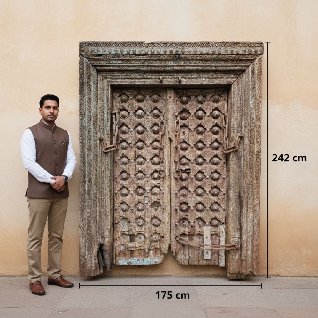 Antique Haveli Temple Door Circa Mid 16th Century photo for sale