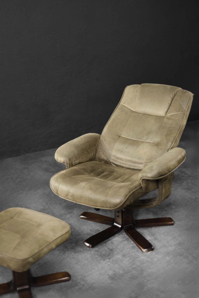 Furniture Set Of Mid Century Modern Danish Brown Swivel Chair & Ottoman, 1960s photo