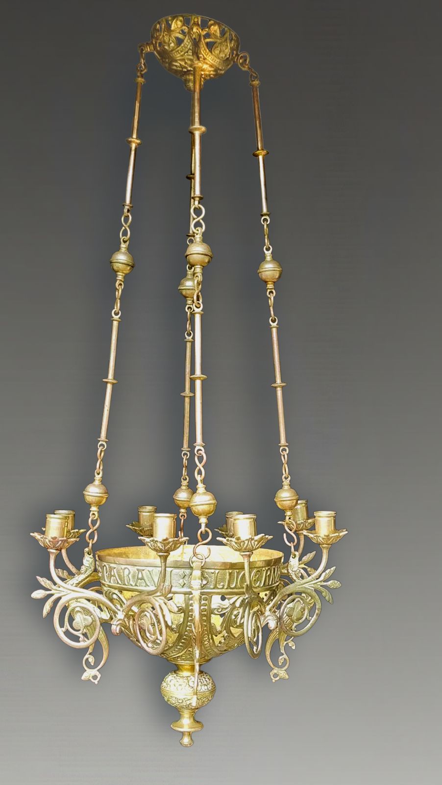 Antique Arts And Crafts Lighting Chandelier Bronze  Original 65cm Drop 38cm D