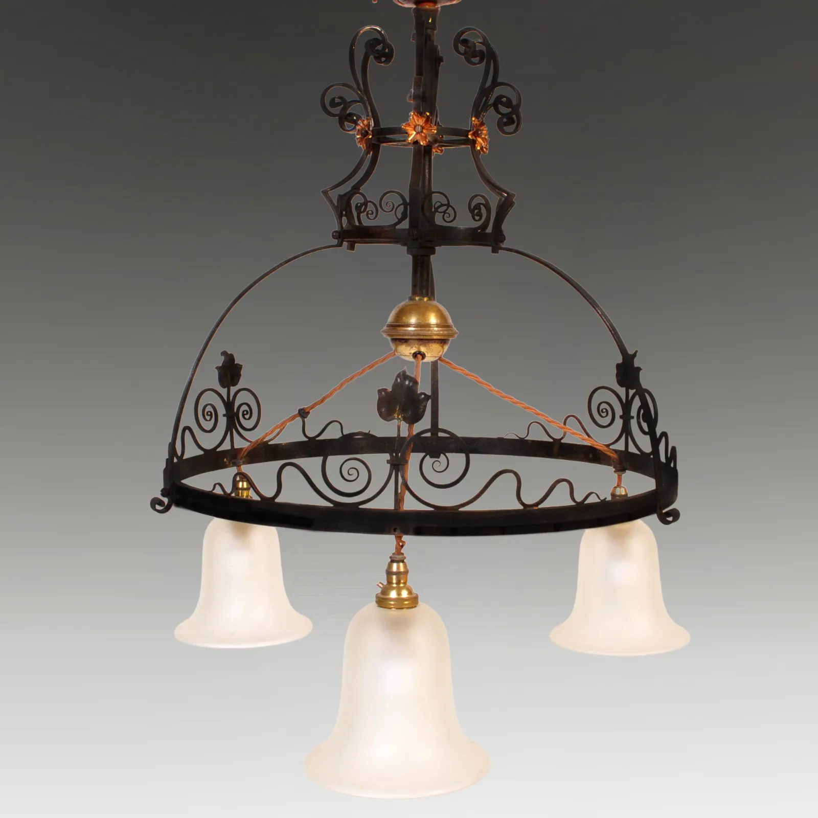 Antique Art Nouveau Lighting Chandelier Copper And Wrought Iron  Original  60cmd photo furniture