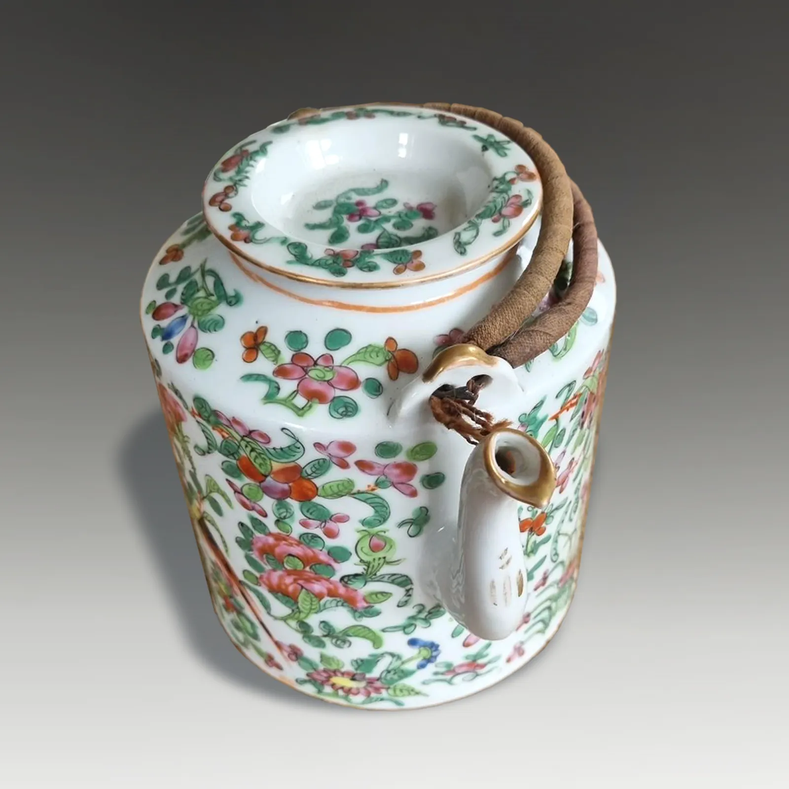 Antique Chinese "Rose Canton"  Teapot With Original Handles Circa 1870 15cm  H photo furniture
