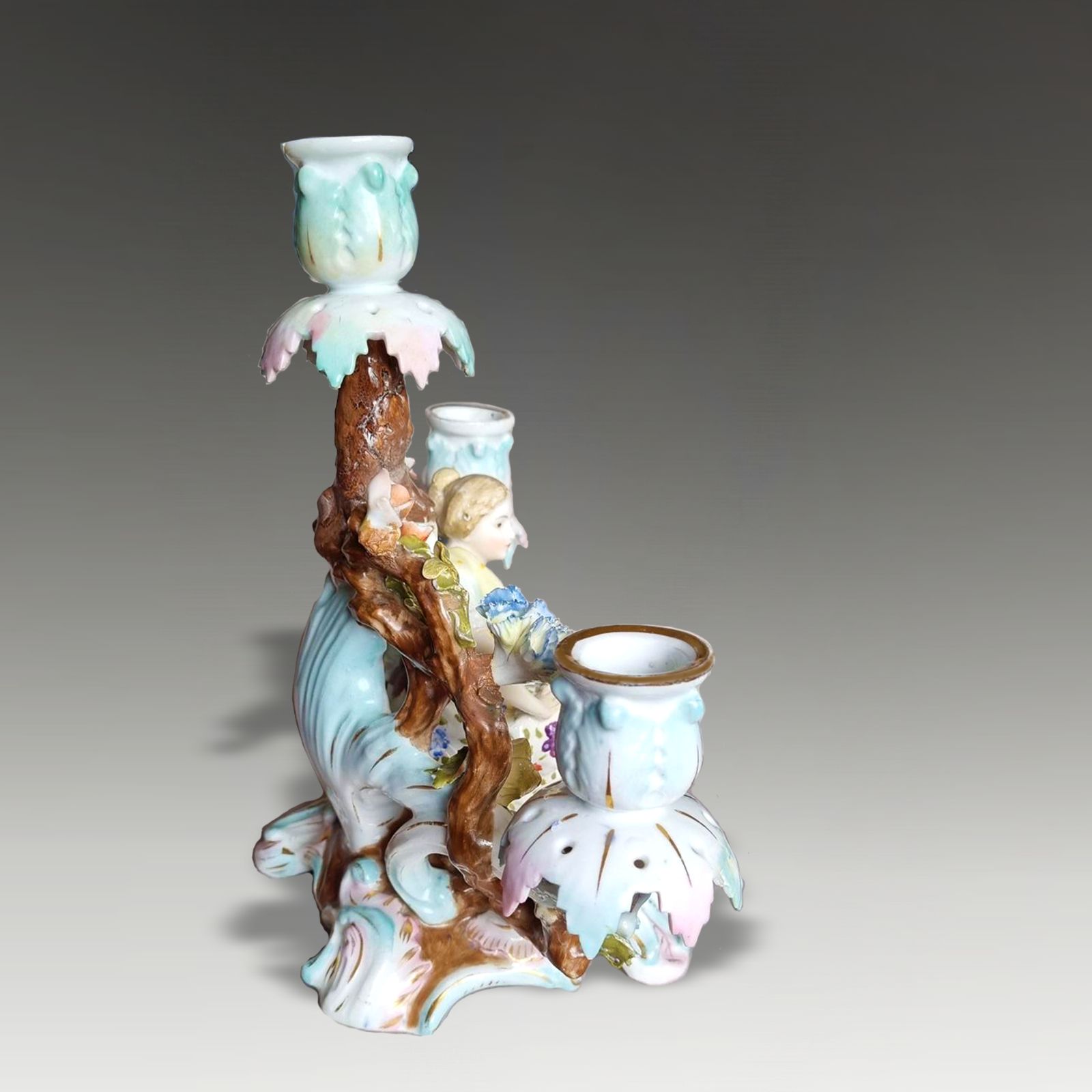C1805 Duesbury Derby Porcelain Figurative  Candelabra  Highly Decorated  24cm H photo Home Decor
