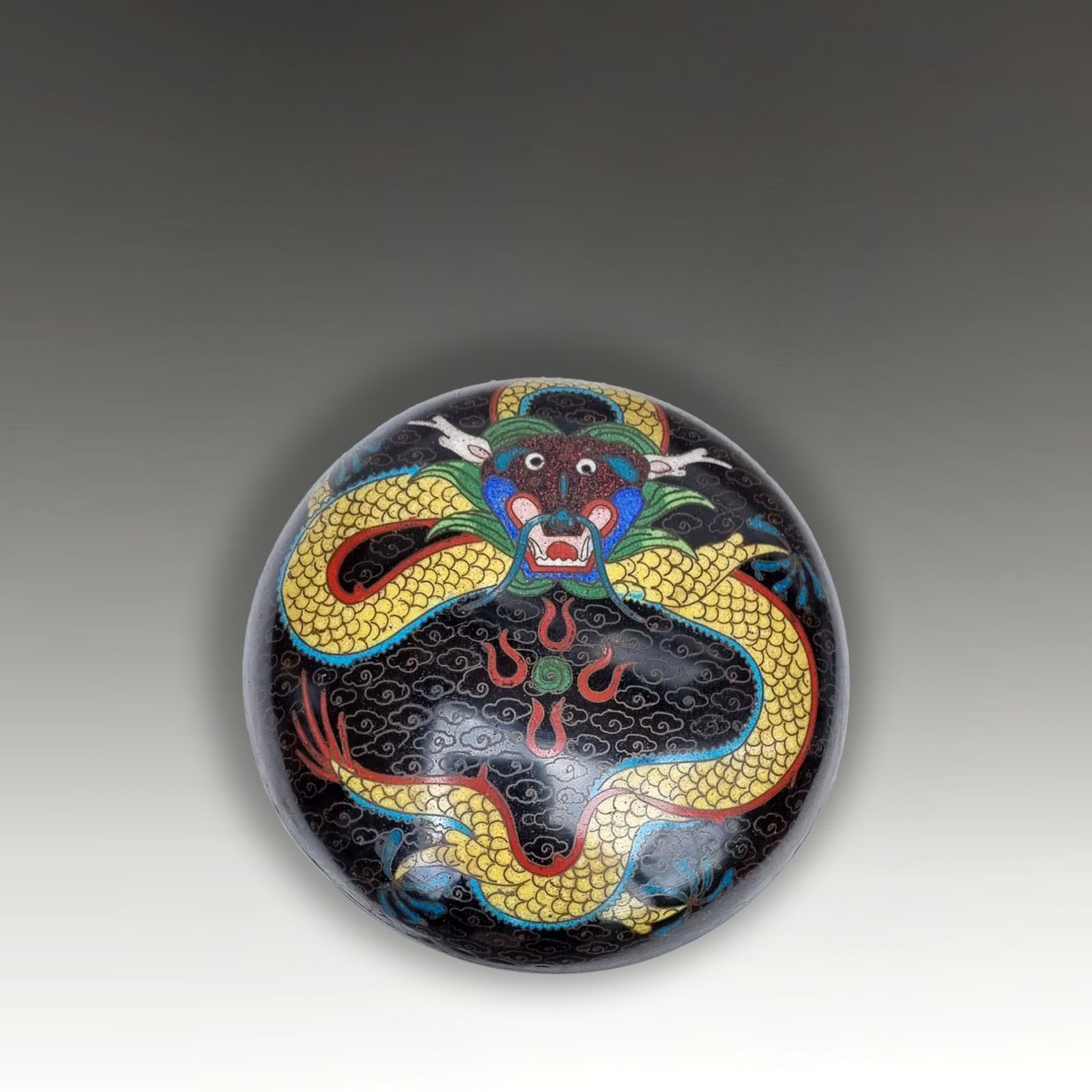 Chinese Cloisonne  Vase  Qing Dynasty Late 19thc  3 Dragons Flaming Pearl 17cm H photo vintage