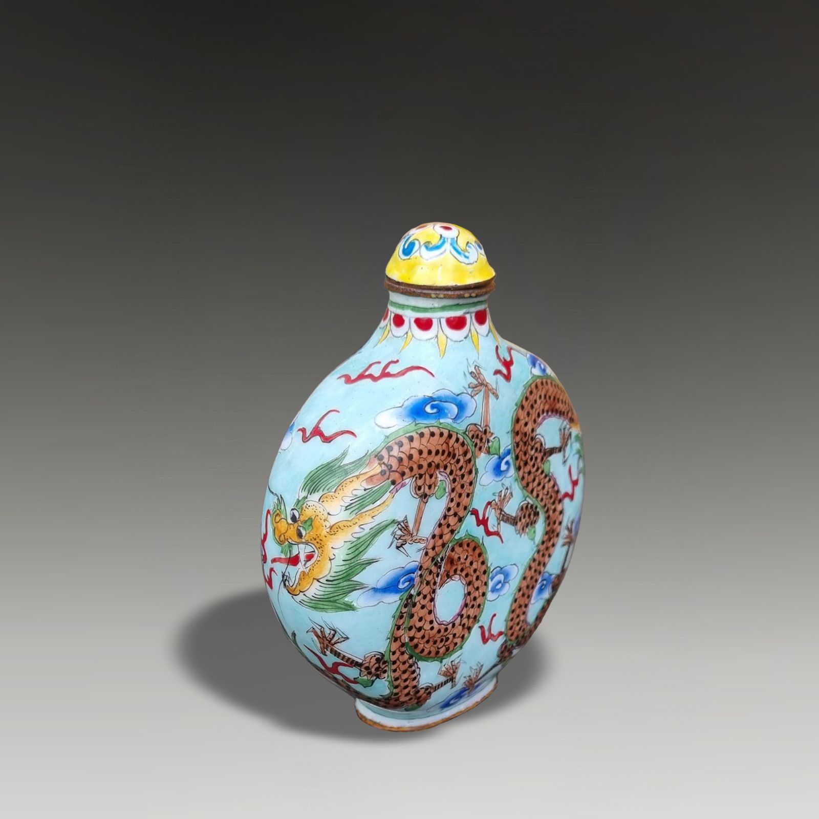 Chinese Mark & Period Qianlong Canton Enamel Snuff Bottle Dual Dragons 8cm High photo Home Decor