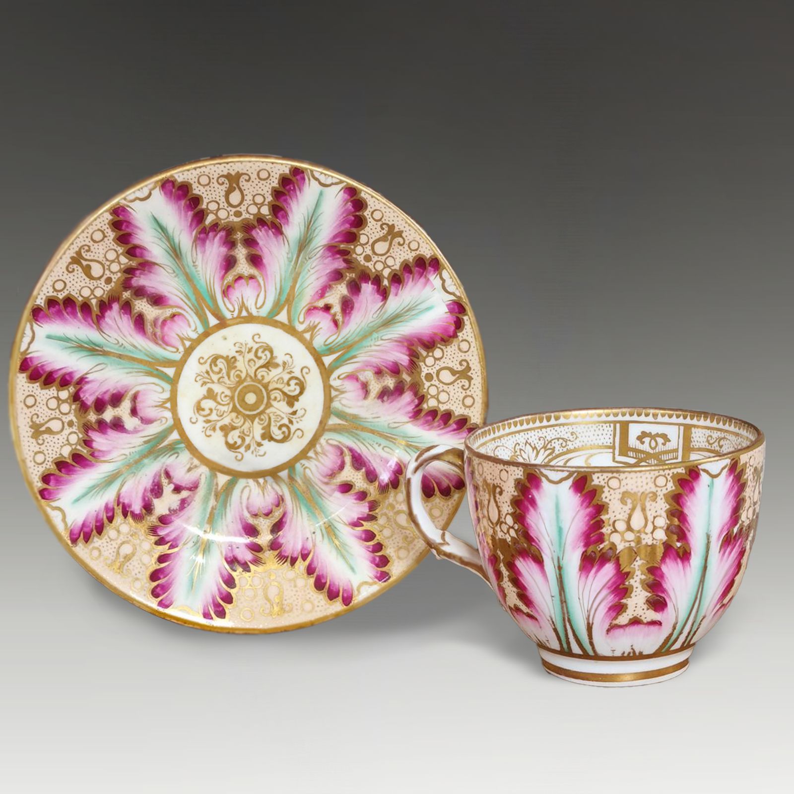 Early English Gilded Porcelain Teacup And Saucer  Coalport 1850 Superb Quality photo furniture