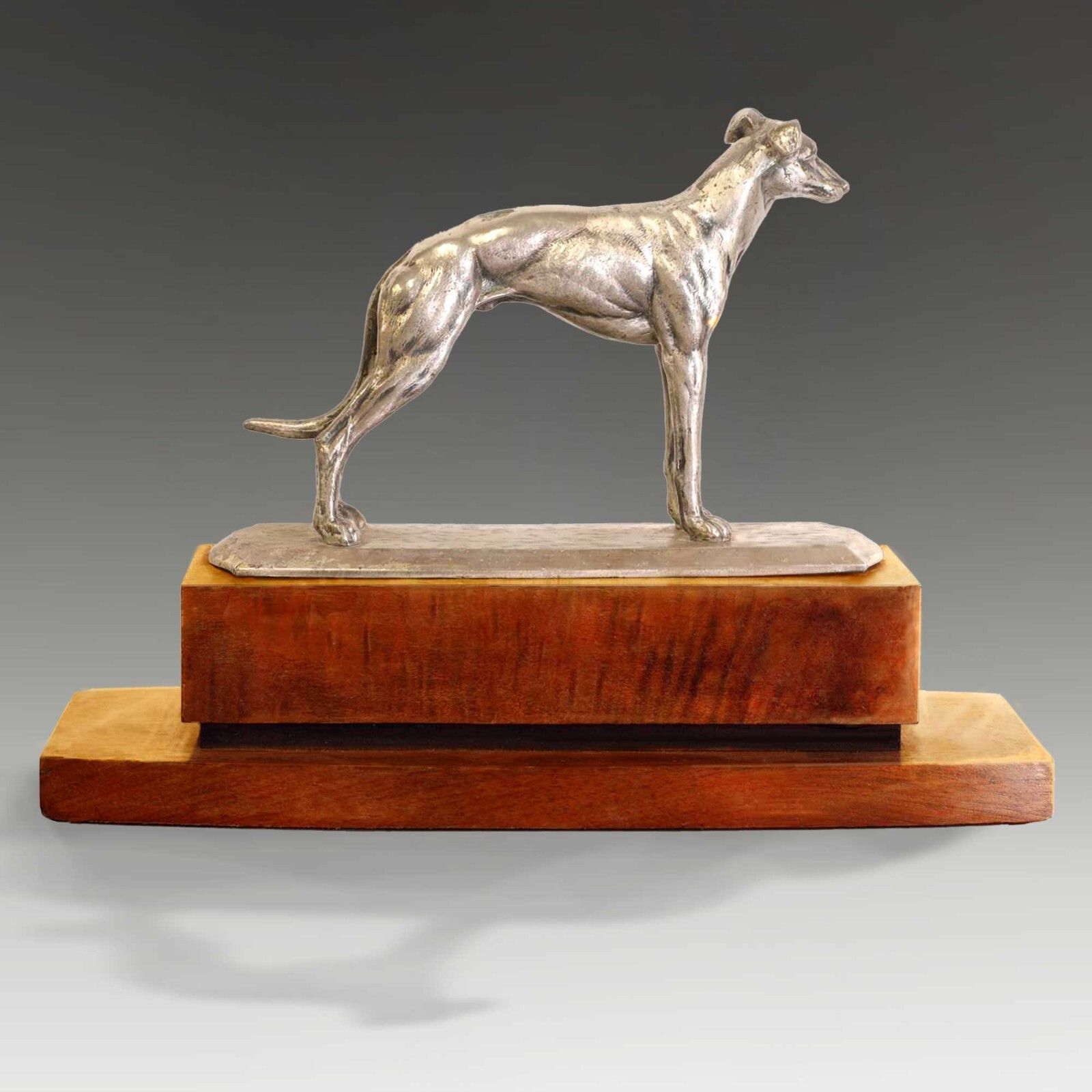 Art Deco Silver Plated Bronze Lge Greyhound On Ebony & Thuya Wood Base  31cm L photo furniture