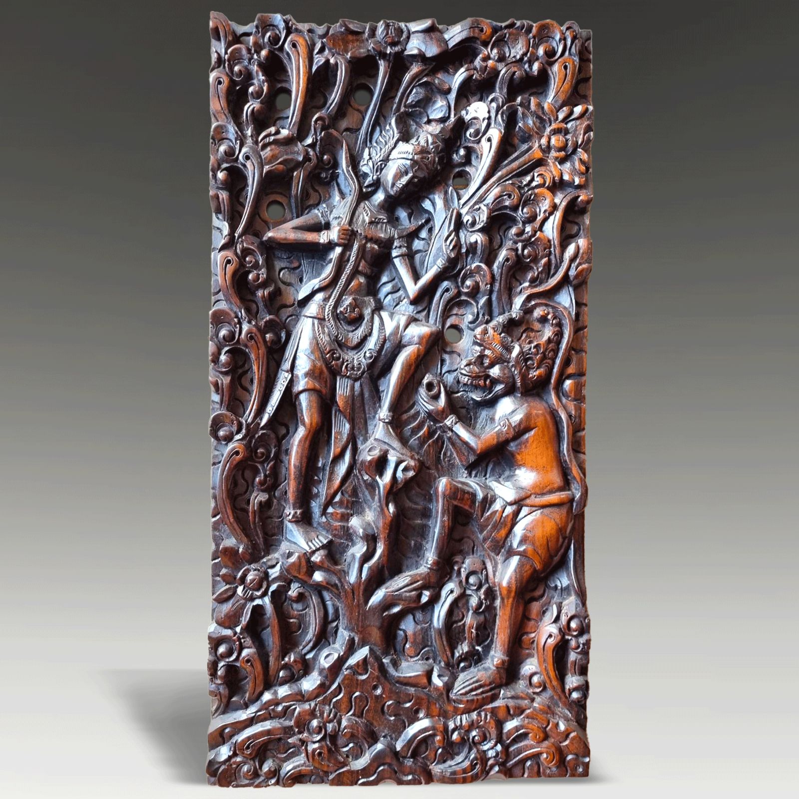 Balinese Antique Macassar Ebony Carved Panel  Superb Quality /Patination  45cm H