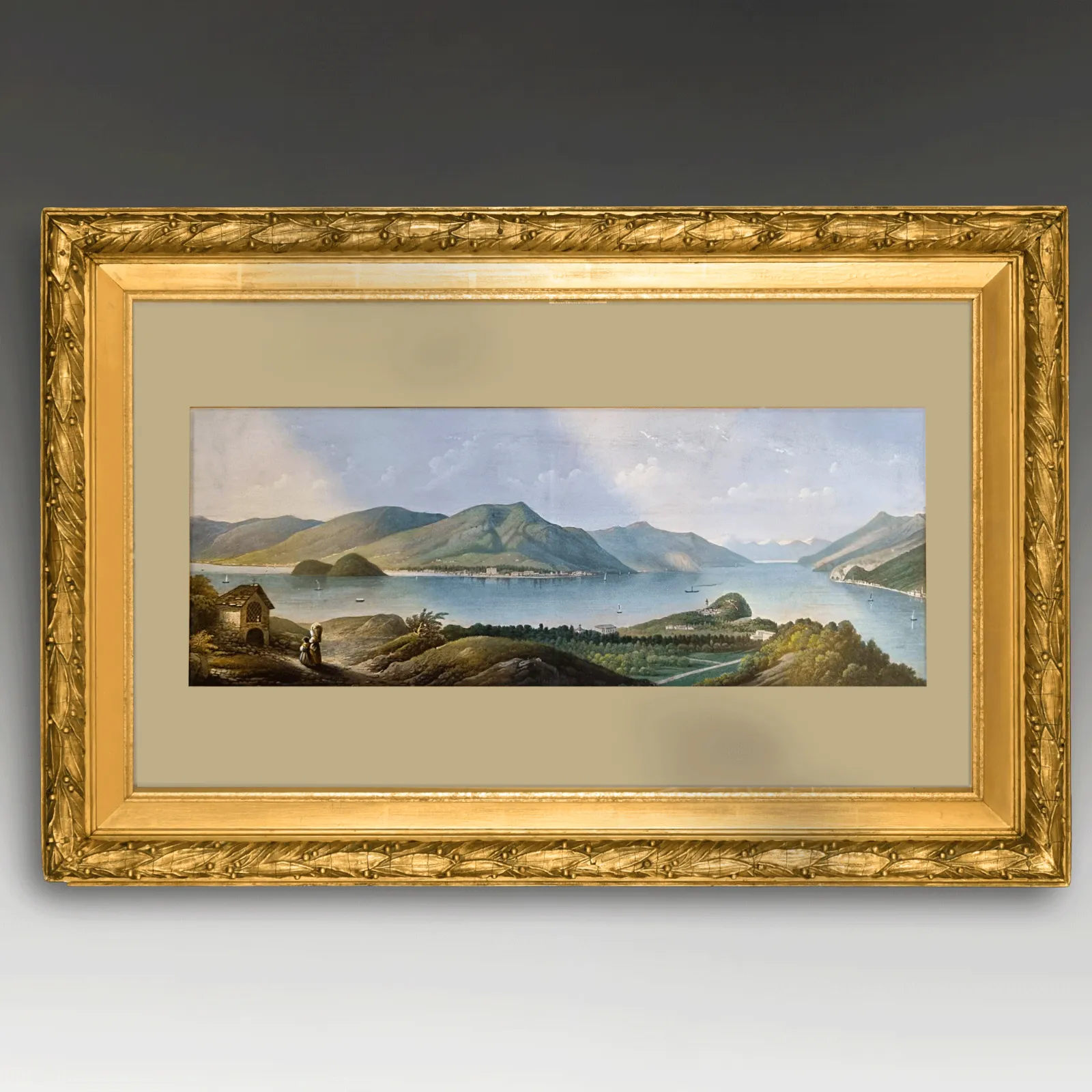 "Grand Tour" Gouache Painting "Lago Como" Italy Circa 1800. Superb 60cm W