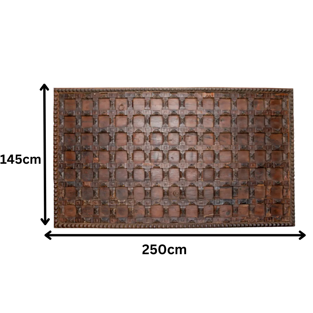 Antique Indian Teakwood & Brass Ceiling Decor (Circa 1900) – Hand Carved Ceiling Or Wall Art From Haveli Architecture photo for sale