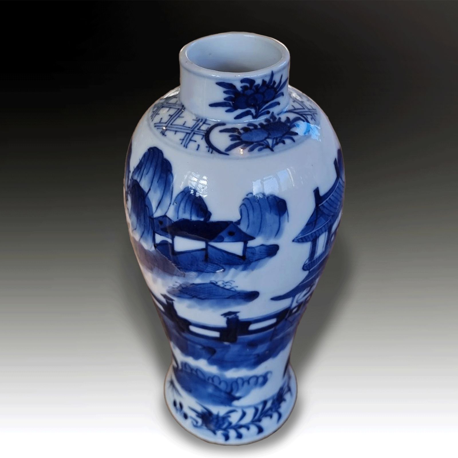 Chinese Qing Dynasty Vase  Cobalt Blue And White "Master Of The Rocks" 18cm H photo for sale