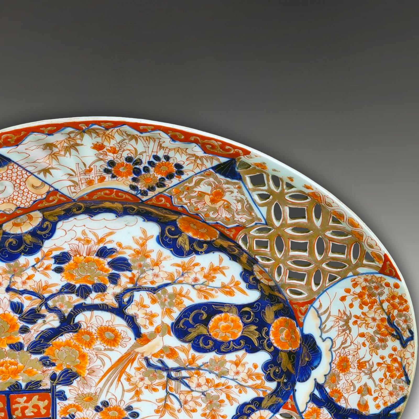 Japanese Meiji Period Large Pierced Oval Charger Imari Dish  Superb Quality 40cm photo Home Decor