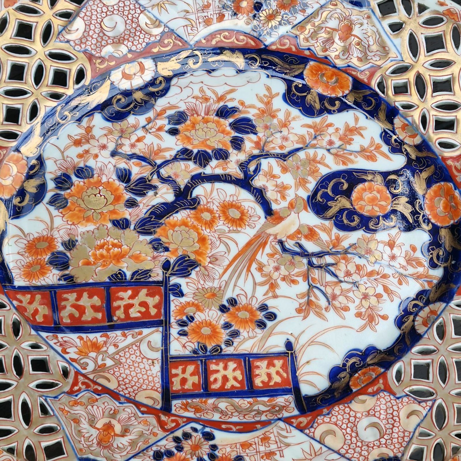 Japanese Meiji Period Large Pierced Oval Charger Imari Dish  Superb Quality 40cm photo 575.0