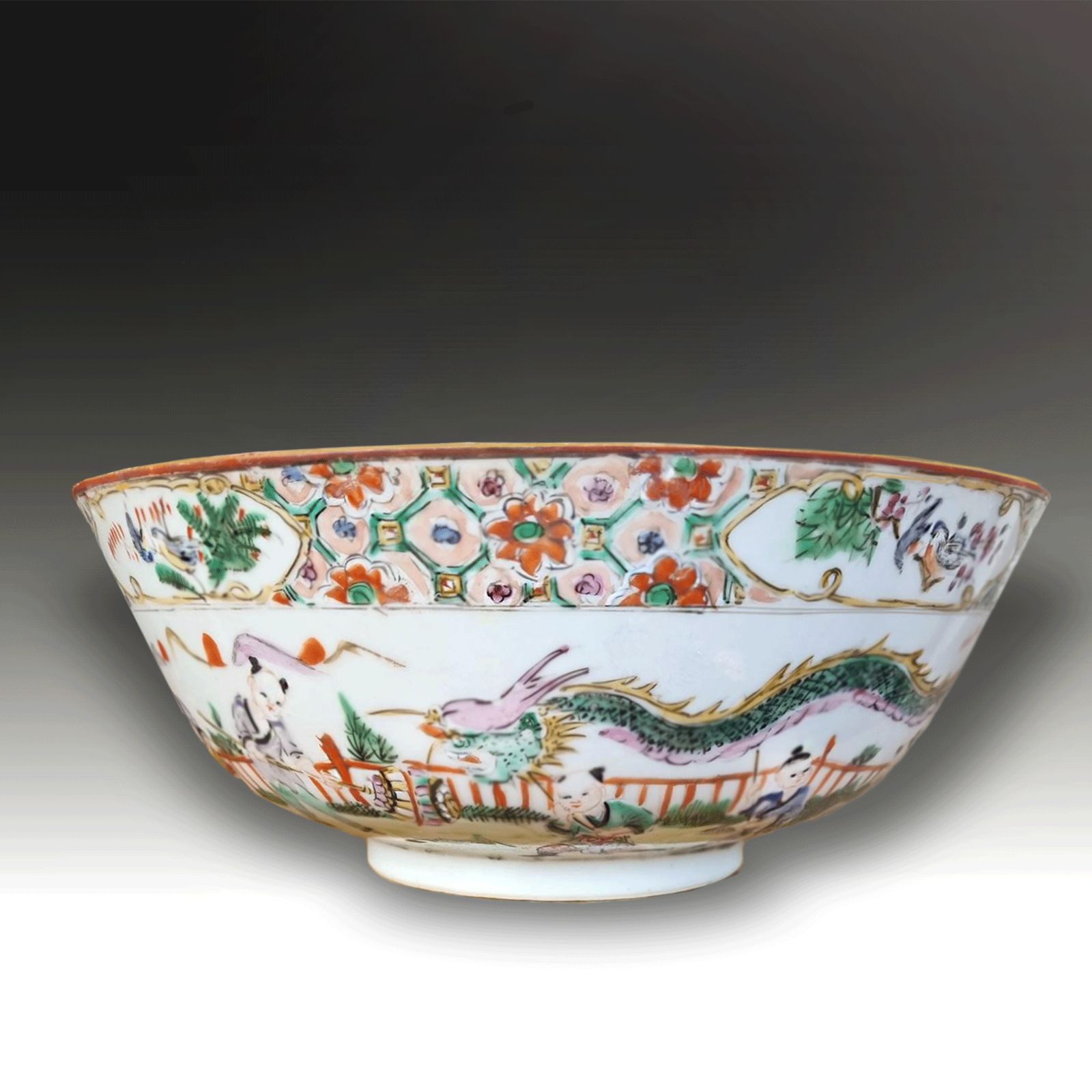 Chinese "Boys At Play"  Enamel Bowl  Qianlong Possibly Jiaqing Period 20.5cm D photo Home Decor
