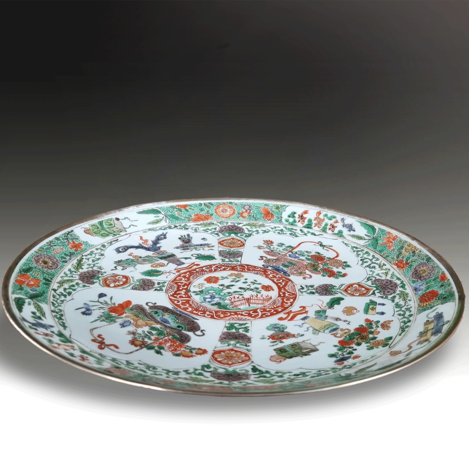 Chinese Kangxi Famille Verte 'Flower Basket' Charger  Superb Quality  Circa 1700 photo furniture