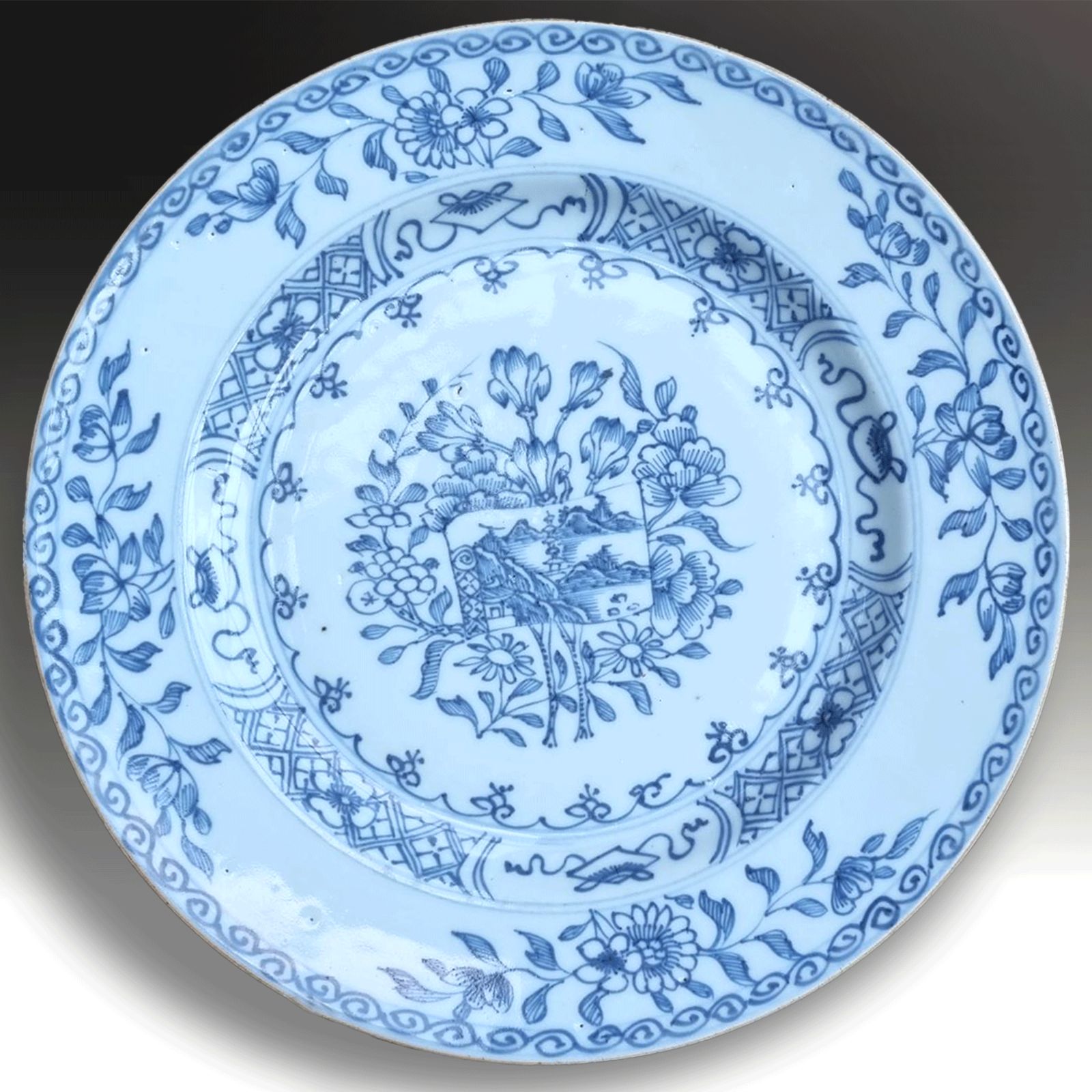 Chinese Yongzheng Period (1723 1735) Underglaze Cobalt Blue And White Dish 23cm