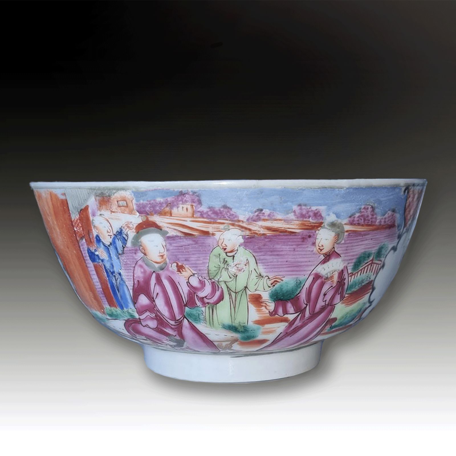 Chinese Famille Rose Figural Bowl  Qianlong Period 18thc Enamel Decoration photo for sale