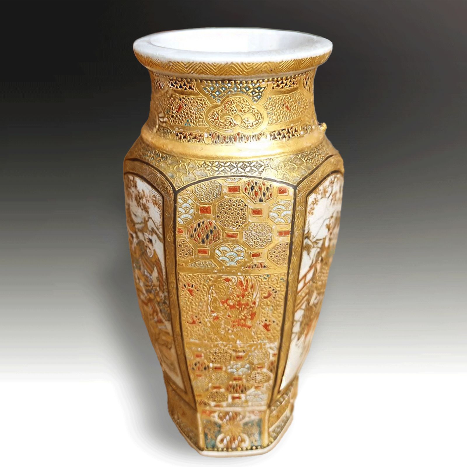 Japanese Satsuma Exceptional Quality Vase. Early Meiji Period  Hexagon Form 15cm photo Home Decor
