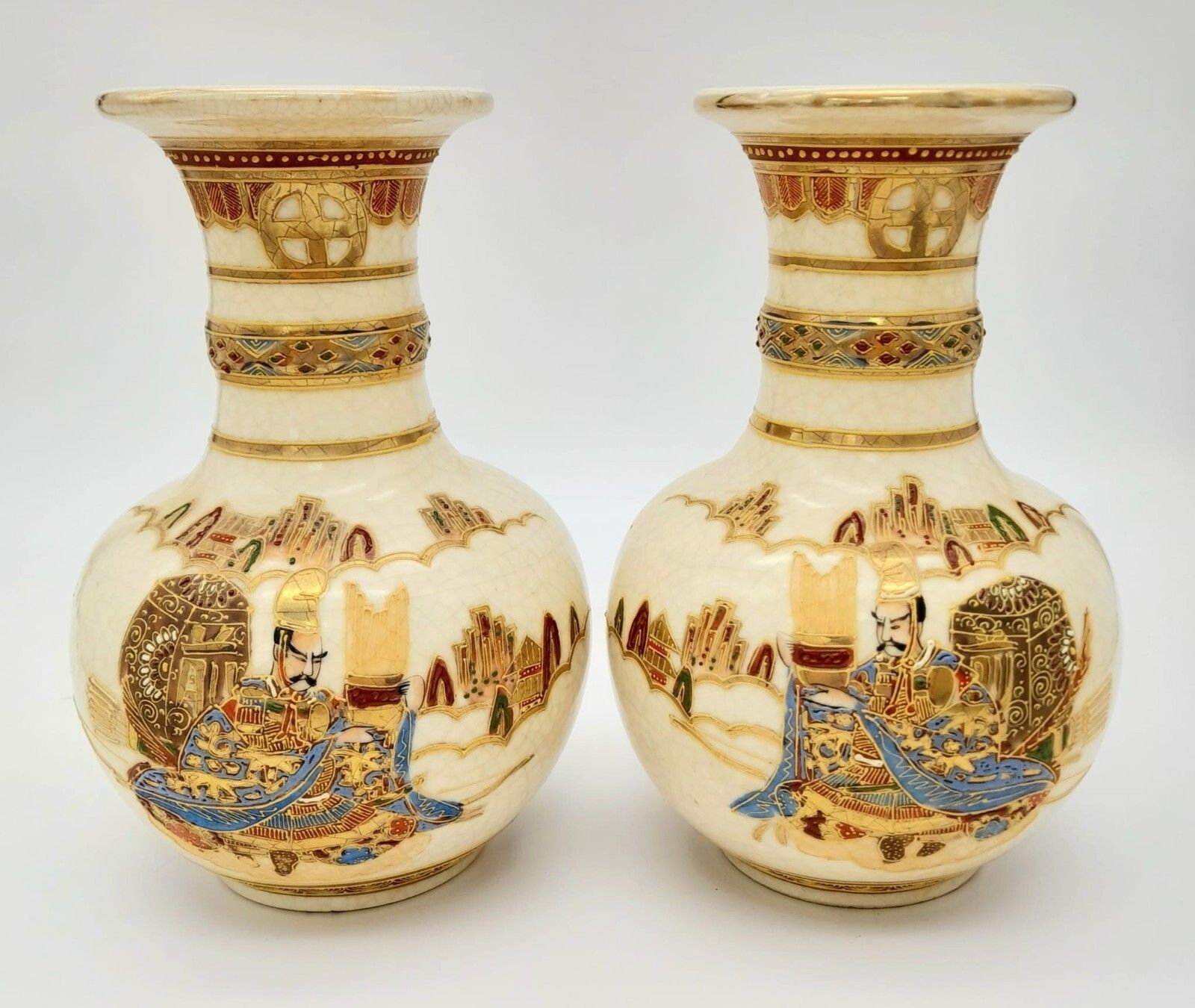 Japanese Meiji Kyo Satsuma Pair Of Vases Kusube Sennosuke  Superb Quality  19cmh