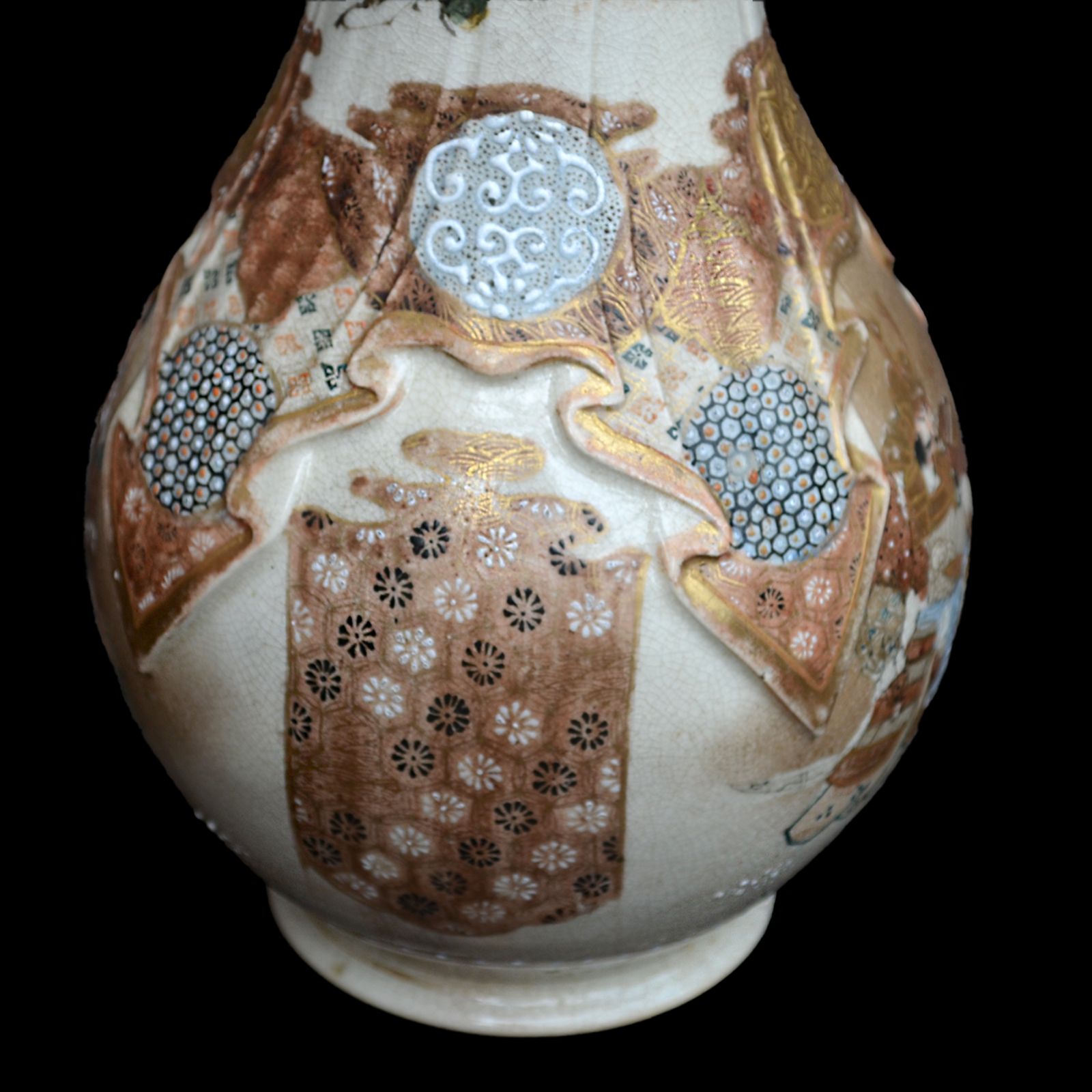 Antique Japanese Satsuma Tall Vase  Unusual Design  Meiji  Kyo Satsuma 41cm H photo furniture