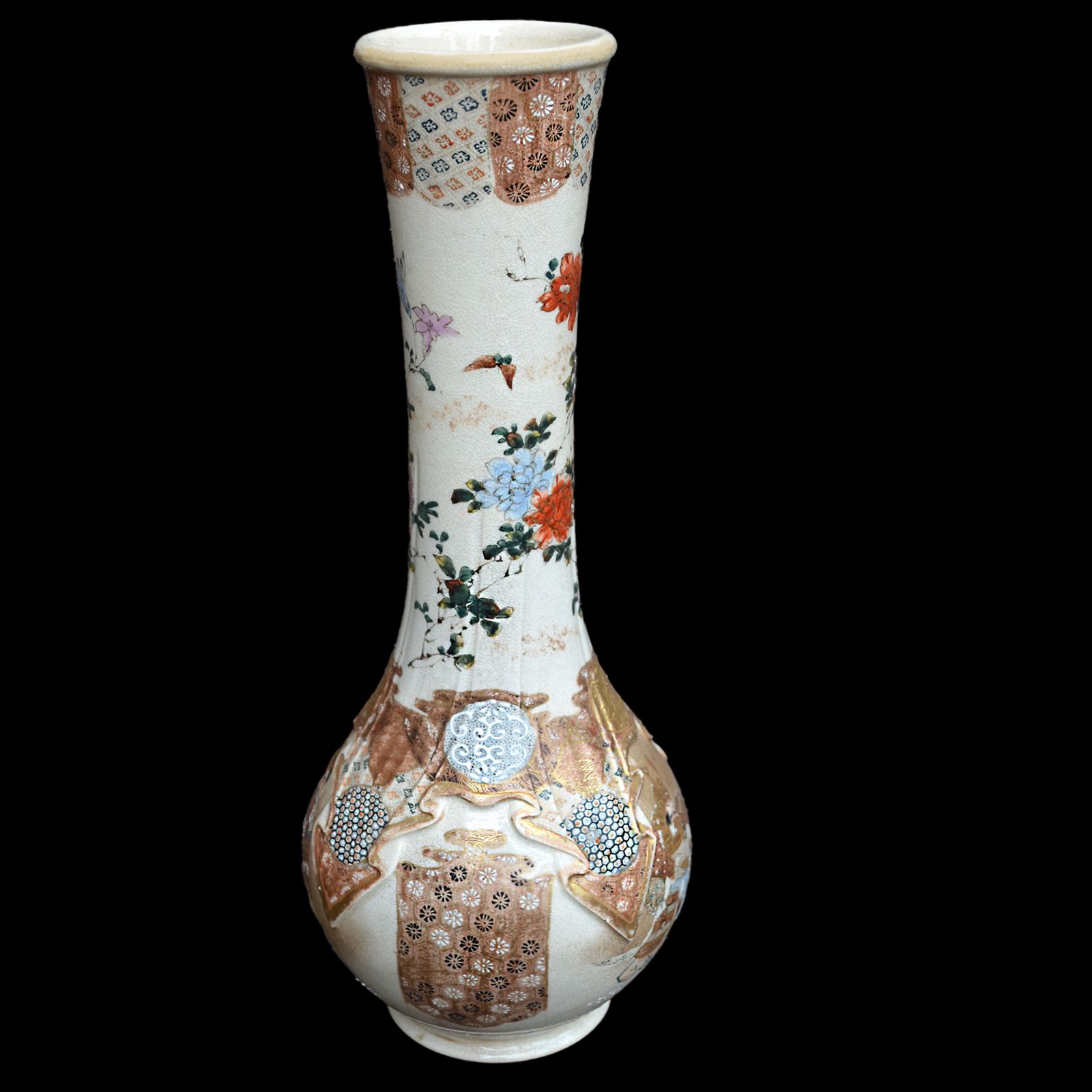 Antique Japanese Satsuma Tall Vase  Unusual Design  Meiji  Kyo Satsuma 41cm H photo Home Decor