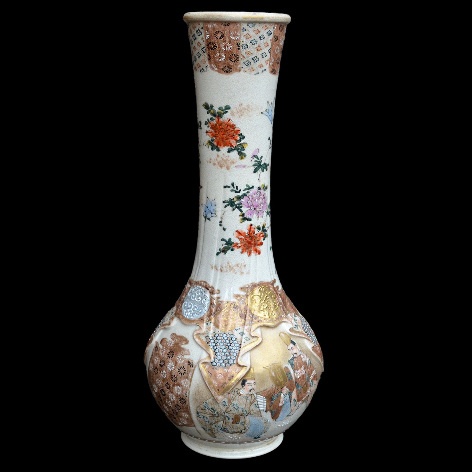 Antique Japanese Satsuma Tall Vase  Unusual Design  Meiji  Kyo Satsuma 41cm H photo buy