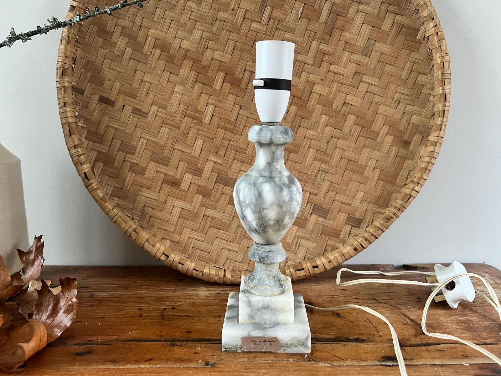 Genuine Italian Alabaster Table Lamp | Vintage Urn Shape Gray & White Stone Lamp | Grand Millennial Decor | Made In Italy