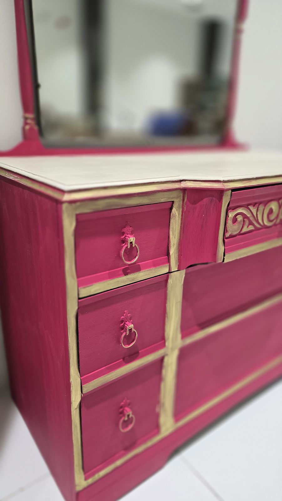 Dresser With Mirror In Capri Pink photo vintage