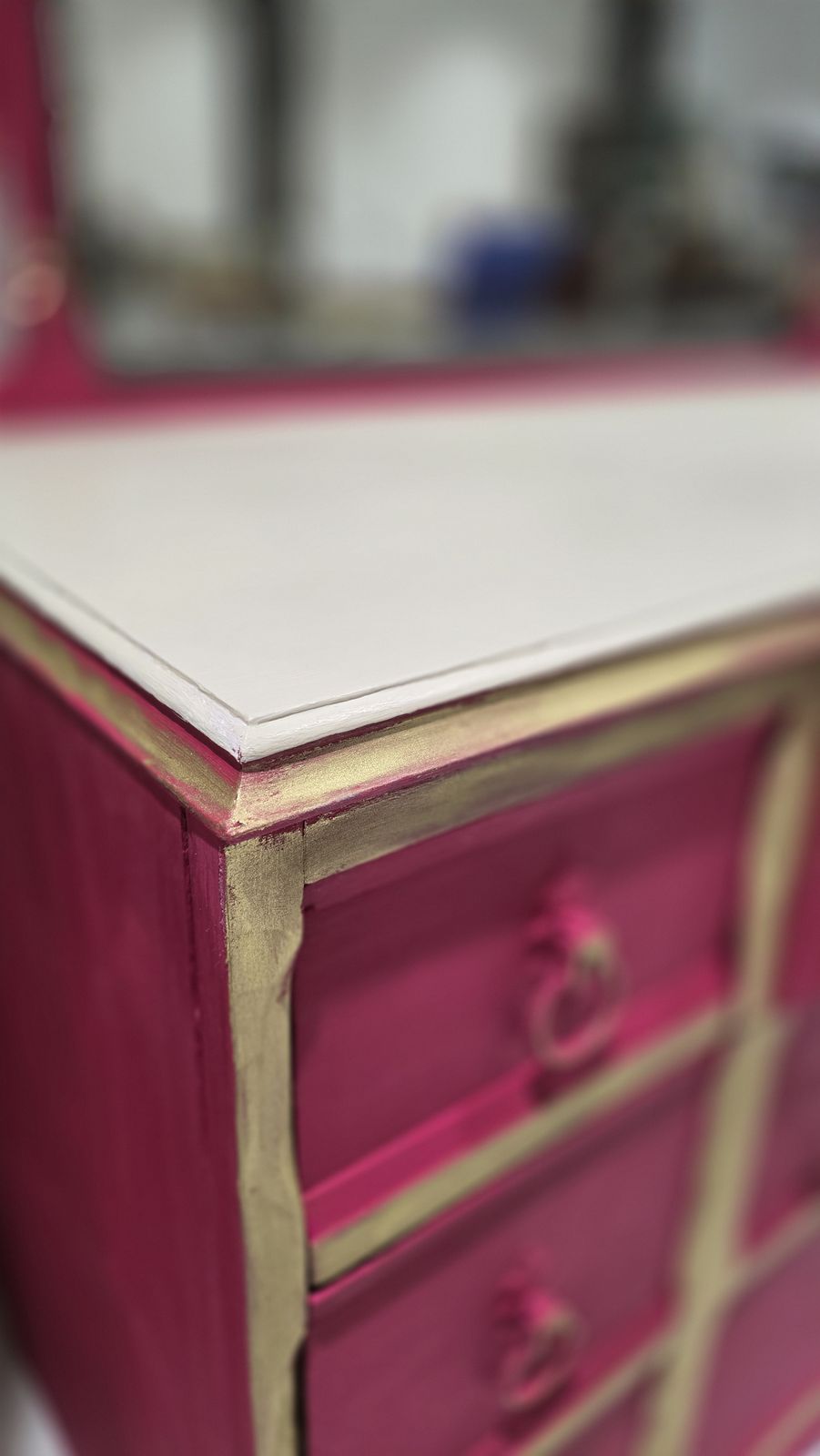 photo furniture Dresser With Mirror In Capri Pink