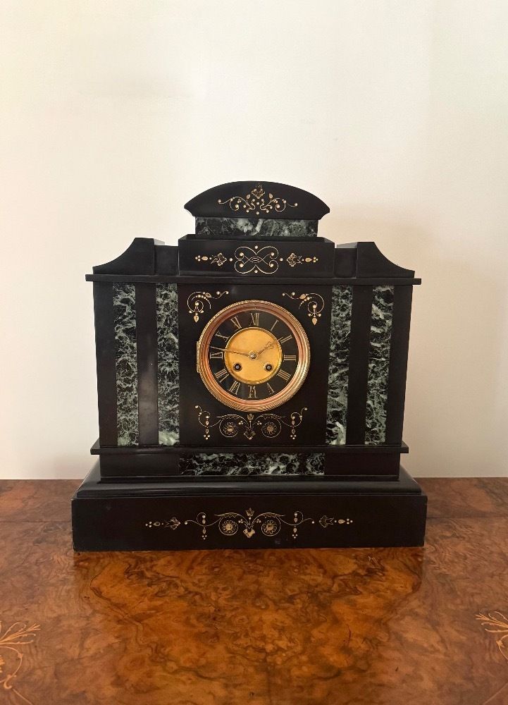 Pretty Victorian Marble Inlaid Mantle Clock