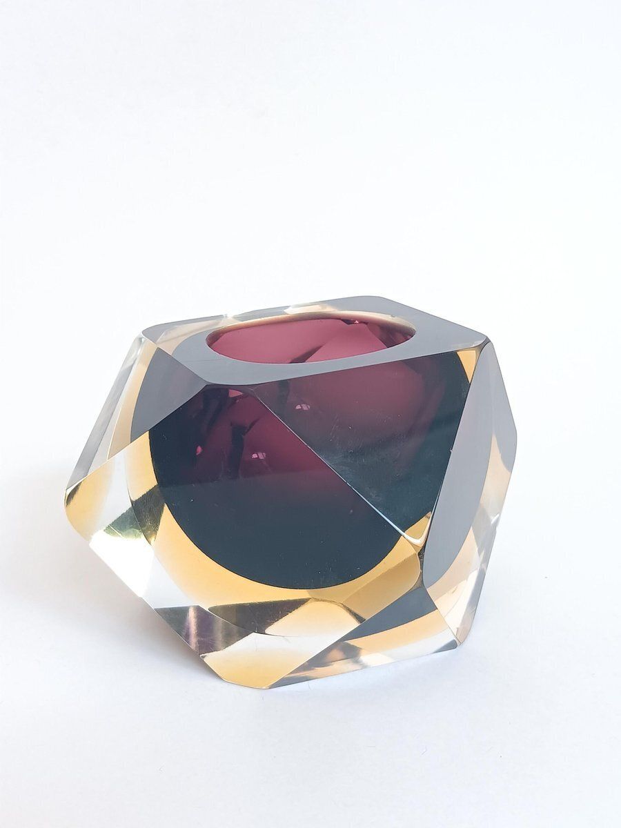 Faceted Sommerso Murano Glass Bowl photo for sale