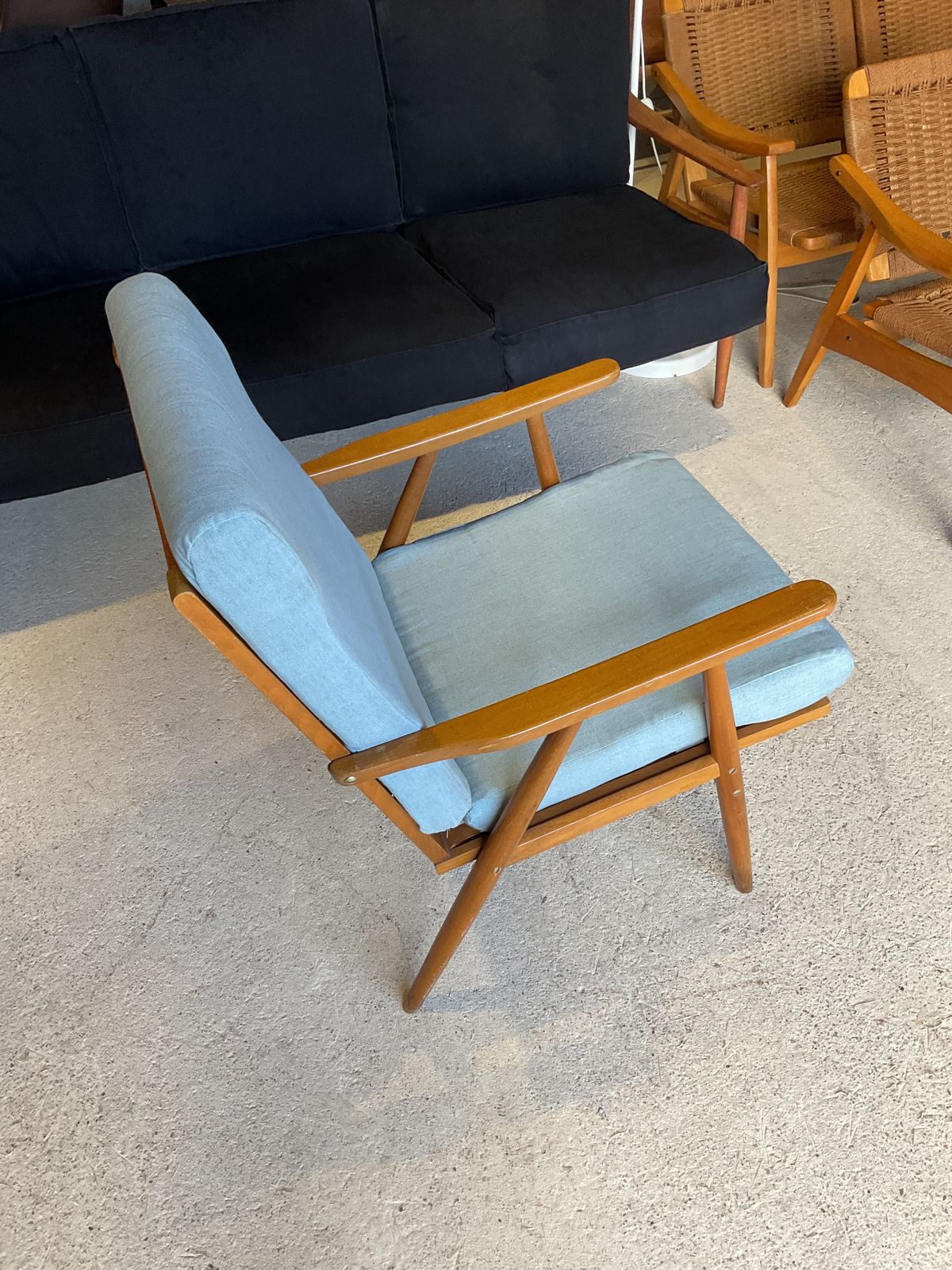 Hans Wegner Style Ge260 Armchair In Solid Oak Wood   1950s, Midcentury photo vintage