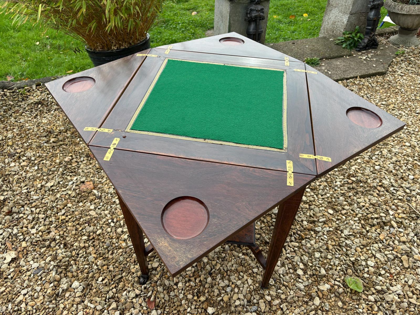 Antique Edwardian Rosewood Marquetry Inlaid Envelope Games Card Table 1900s photo furniture