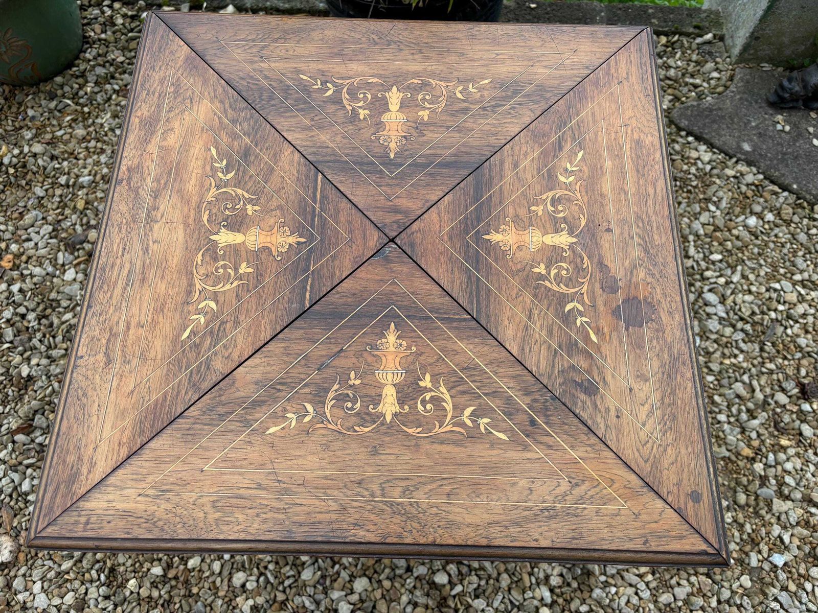 Antique Edwardian Rosewood Marquetry Inlaid Envelope Games Card Table 1900s photo 937.0