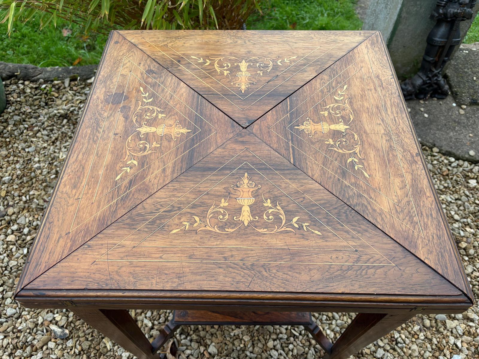 Furniture Antique Edwardian Rosewood Marquetry Inlaid Envelope Games Card Table 1900s photo