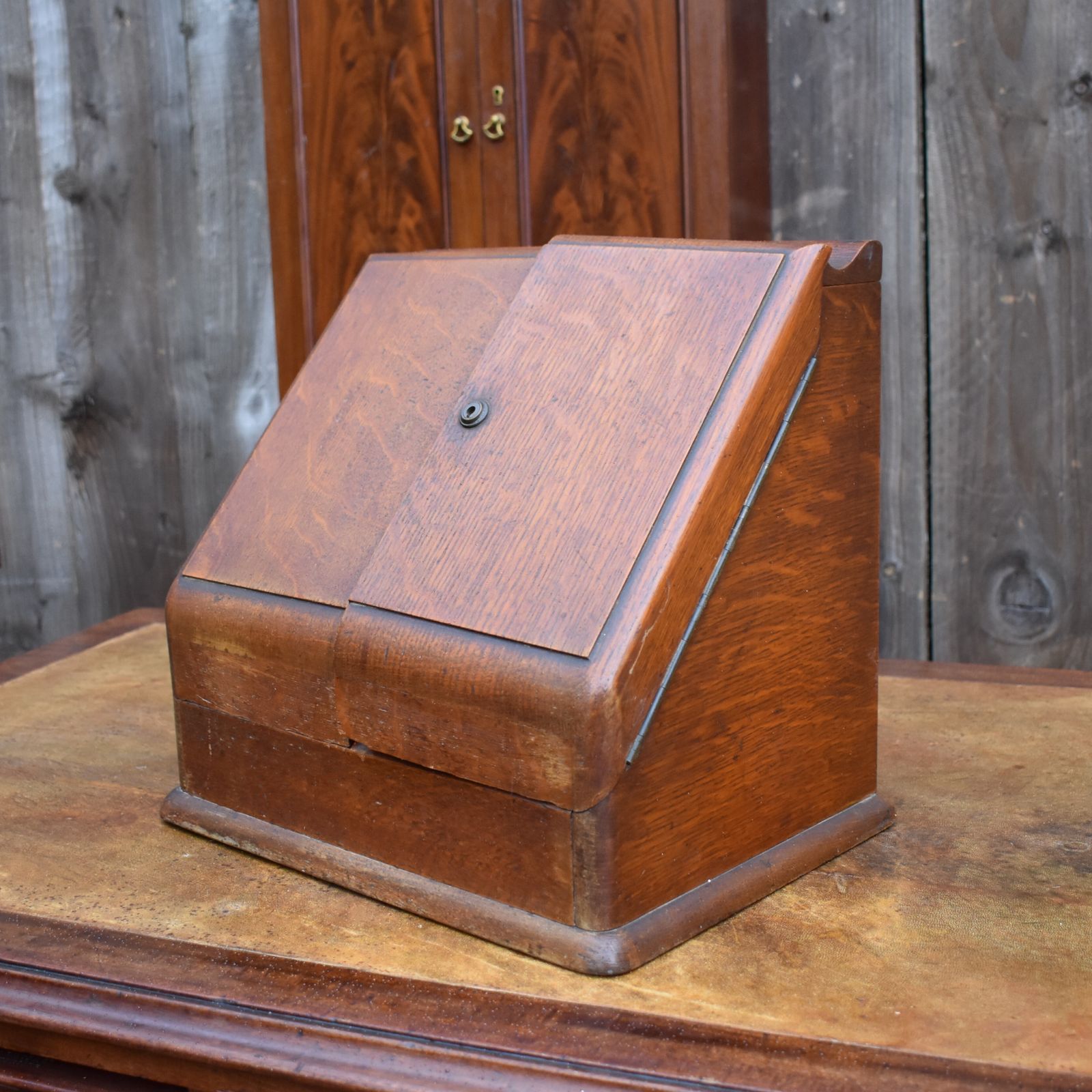 Antique Army & Navy English Oak Campaign Field Travelling Stationery Cabinet photo for sale