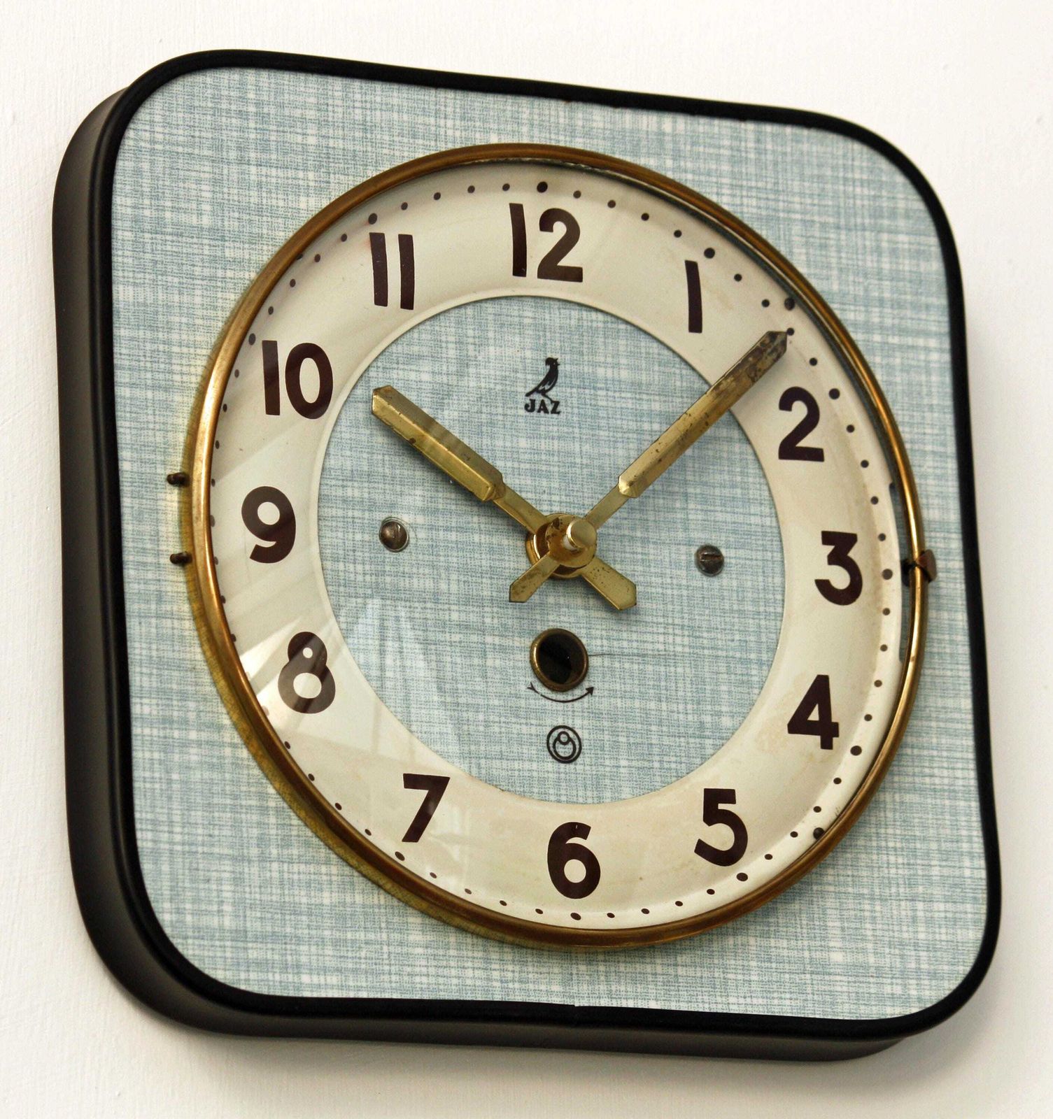 Vintage Jaz Wall Clock 21cm Mid Century Style Wooden Blue Formica French Retro Wooden 1960s Atomic Gift Off The Wall Clocks photo furniture