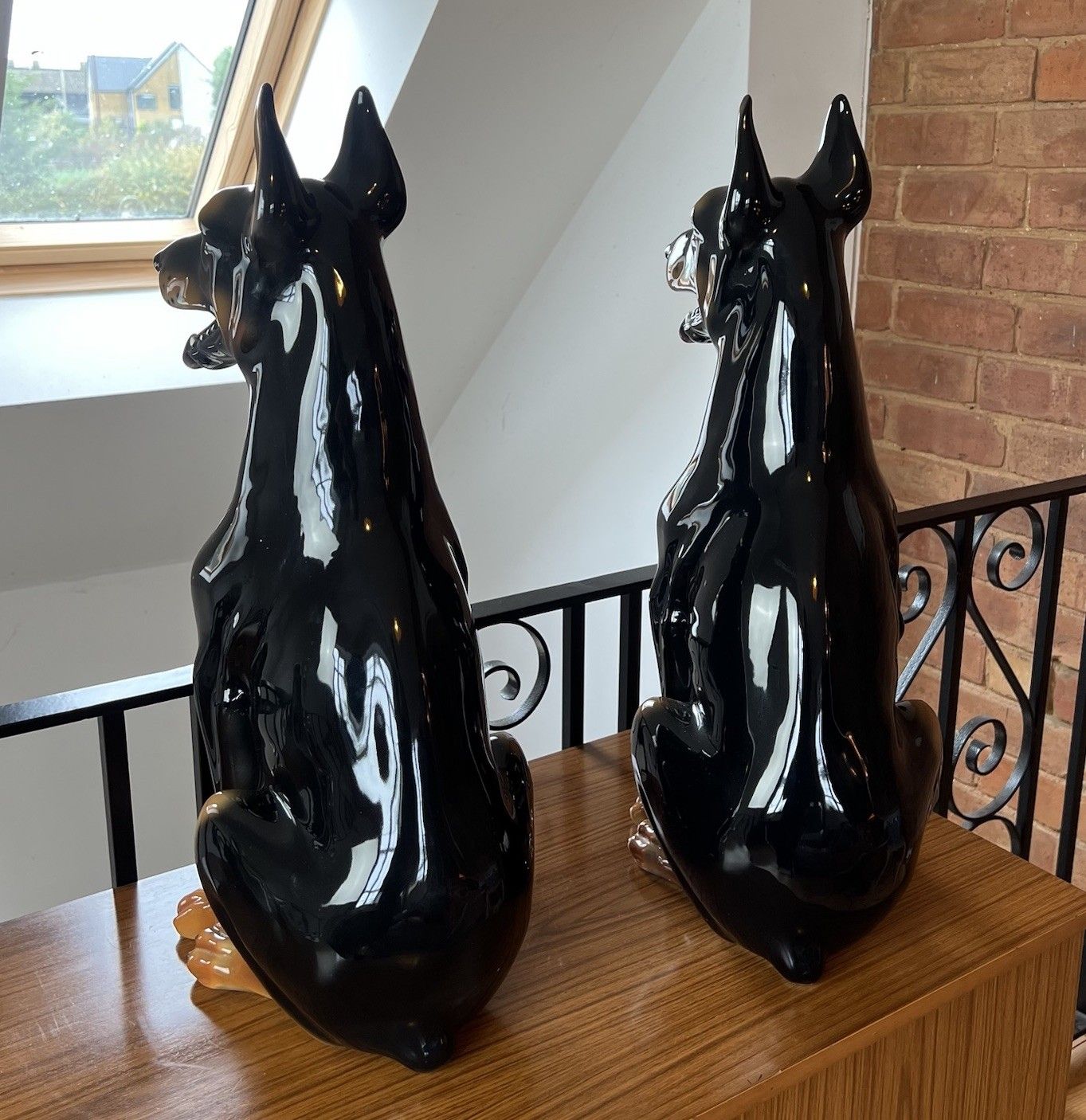 Pair Of Boxer Ceramiche Seated Doberman Dogs Ceramic Figures Statues Italian photo 320.0