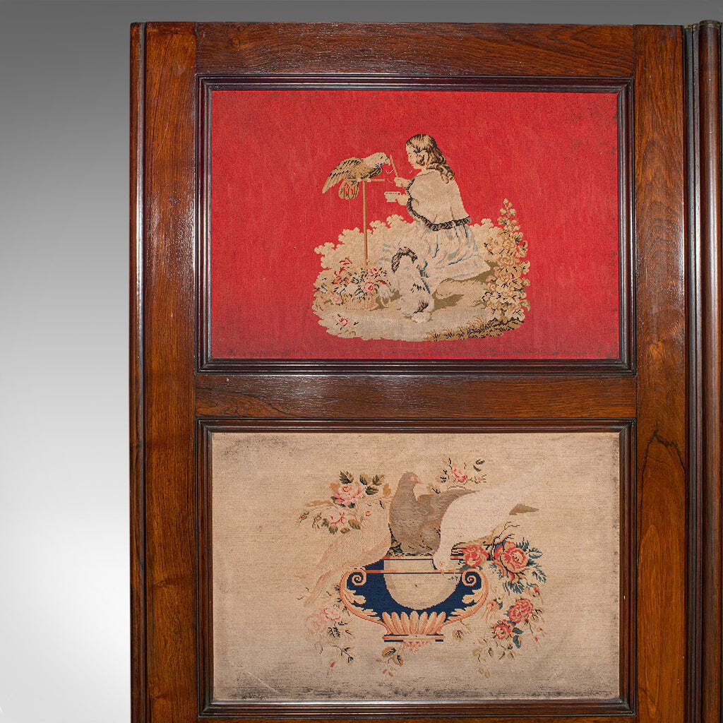 Large Antique 4 Panel Privacy Screen, English Room Divider, Needlepoint, Regency photo buy