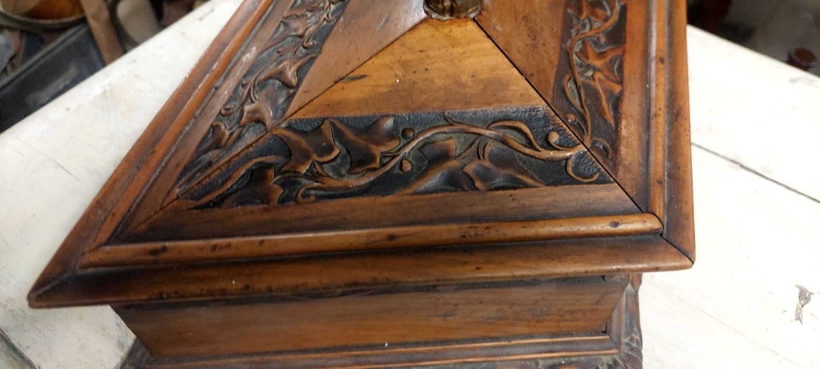 Antique Rhomboidal Carved Wood Cilegio Box 19th Century Italy photo 222.0