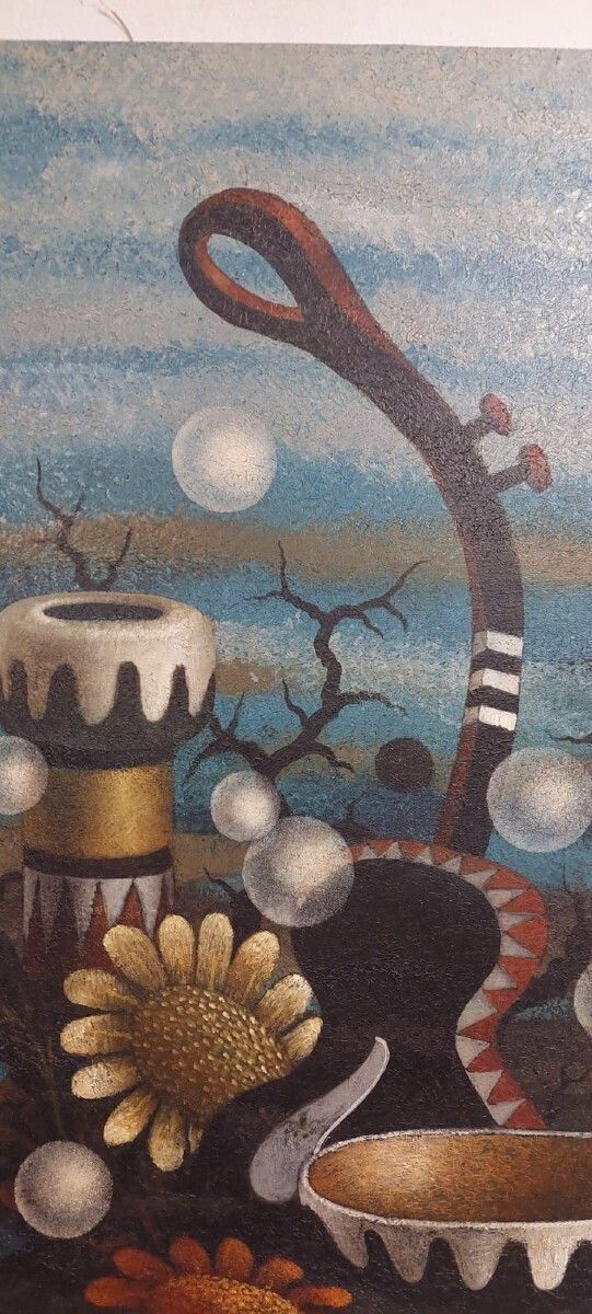 Large Surrealist Oil Painting On Canvas By The Painter Gianfranco Rontani. Size 118 X 97 Cm. photo for sale