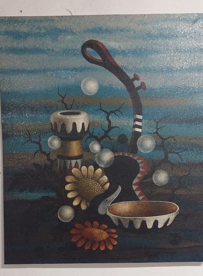 Art Large Surrealist Oil Painting On Canvas By The Painter Gianfranco Rontani. Size 118 X 97 Cm. photo