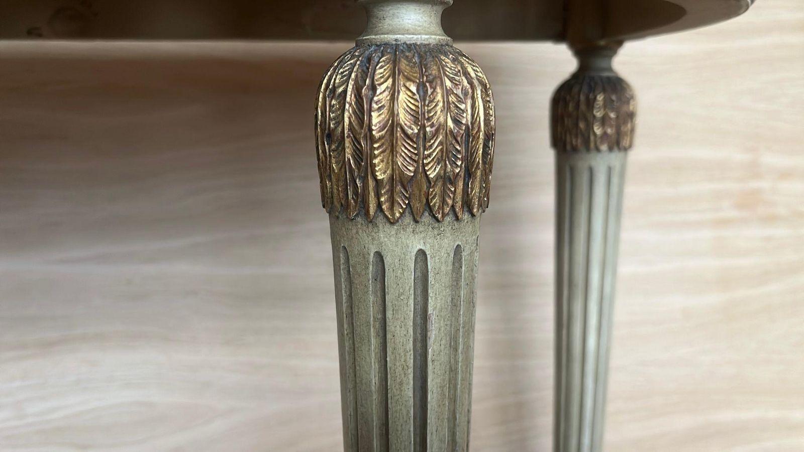 photo furniture 19th Century French Louis XVI Painted Marble Top Demilune Console