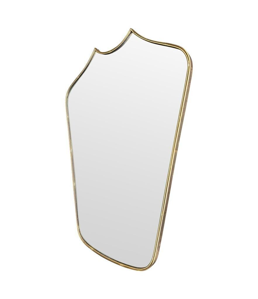 An Orignal Unusual 1950s Italian Brass Framed Mirror, With Beaded Detailing photo for sale