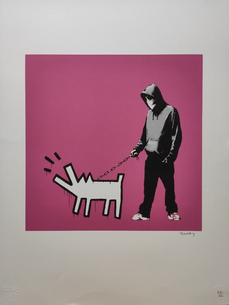 Banksy Art Print Hoodie & Keith Haring Dog Certificate photo furniture