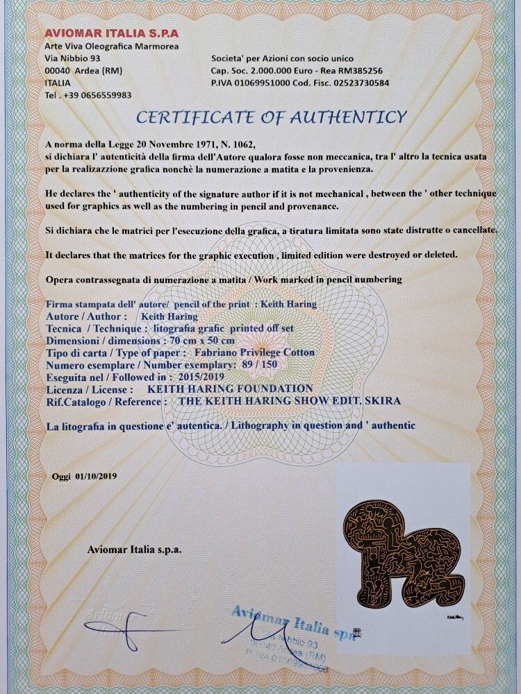 Keith Haring Signed Baby Certificate photo Art