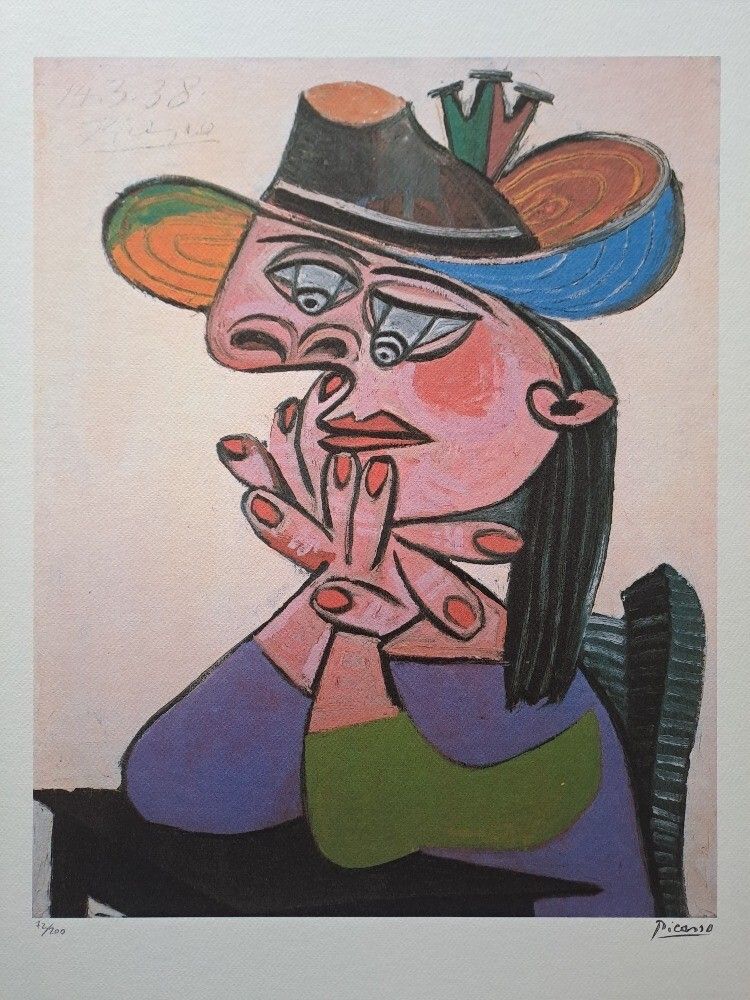 Pablo Picasso Signed Woman In A Hat Certificate Spadem Paris