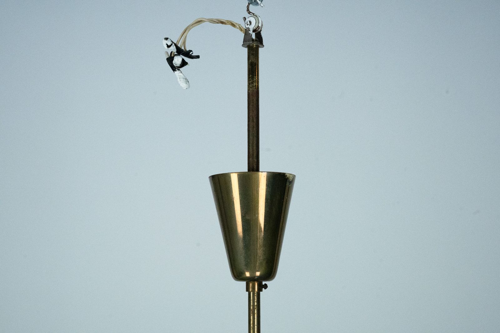 photo furniture Rare Arredoluce Monza, 9 Light Brass And Opaline Glass Chandelier, Italy 1950s